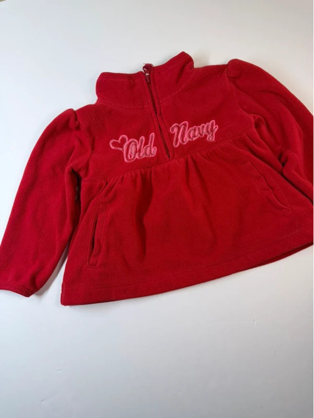 Old Navy Toddler Size 2T Red Fleece Half Zip Embroidered Pullover